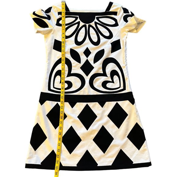 1.3K MOSCHINO Geometric Appliqués Cotton Blend Black White Mini Dress Size 10 - Picture 7 of 10
